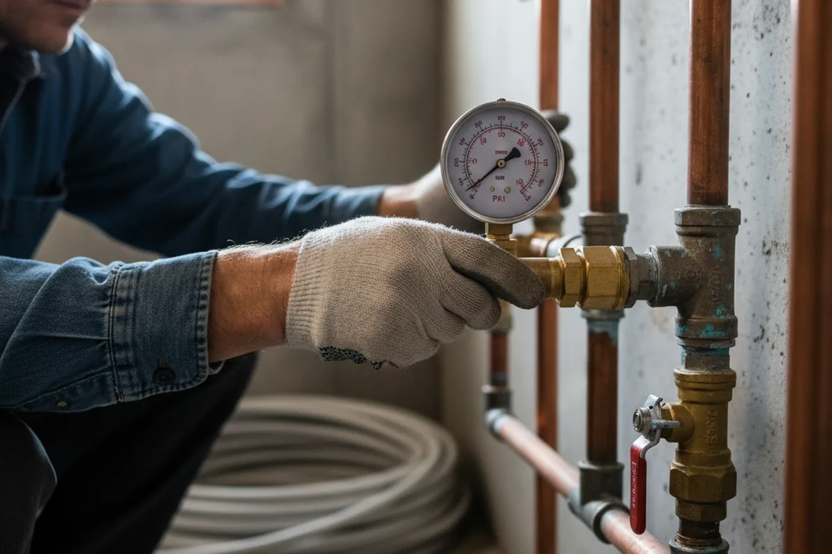 Pressure testing a repaired line during Water Line Repair in Gill
